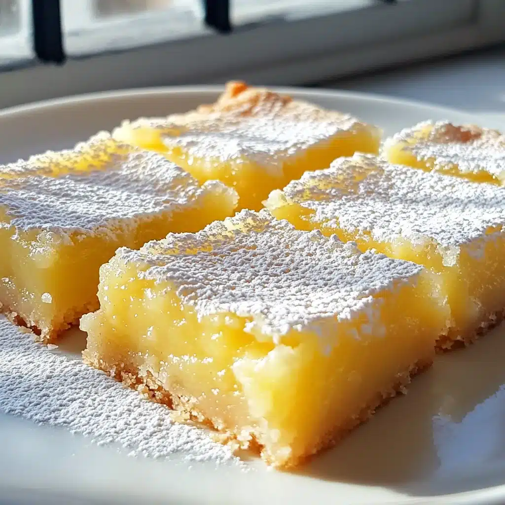 Gluten free dairy free lemon bars recipe on a white plate with powdered sugar