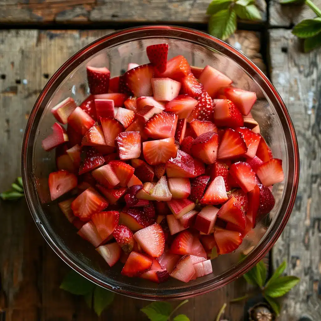 Mixing strawberries and rhubarb for pie filling