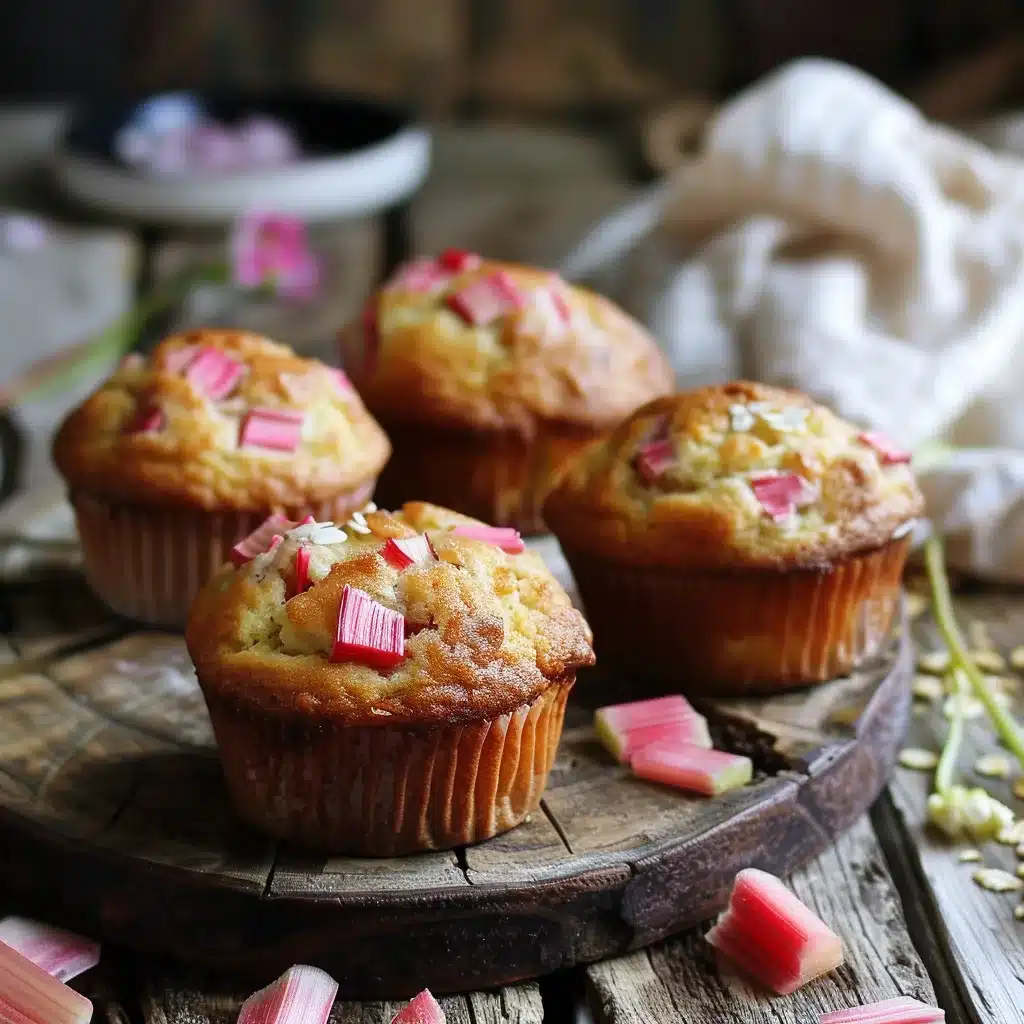 Soft rhubarb muffins made with Greek yogurt and fresh rhubarb pieces