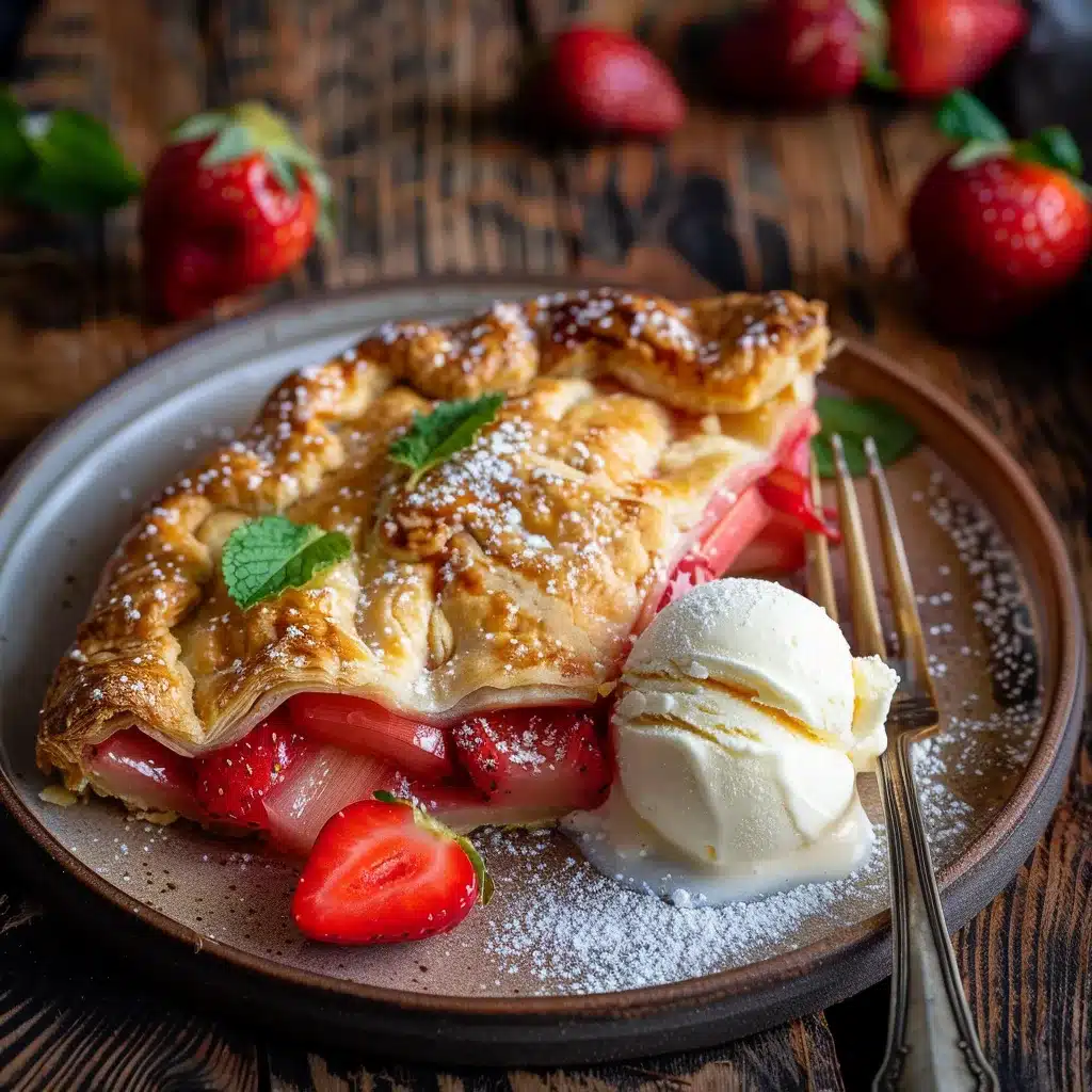 Strawberry rhubarb galette served with vanilla ice cream