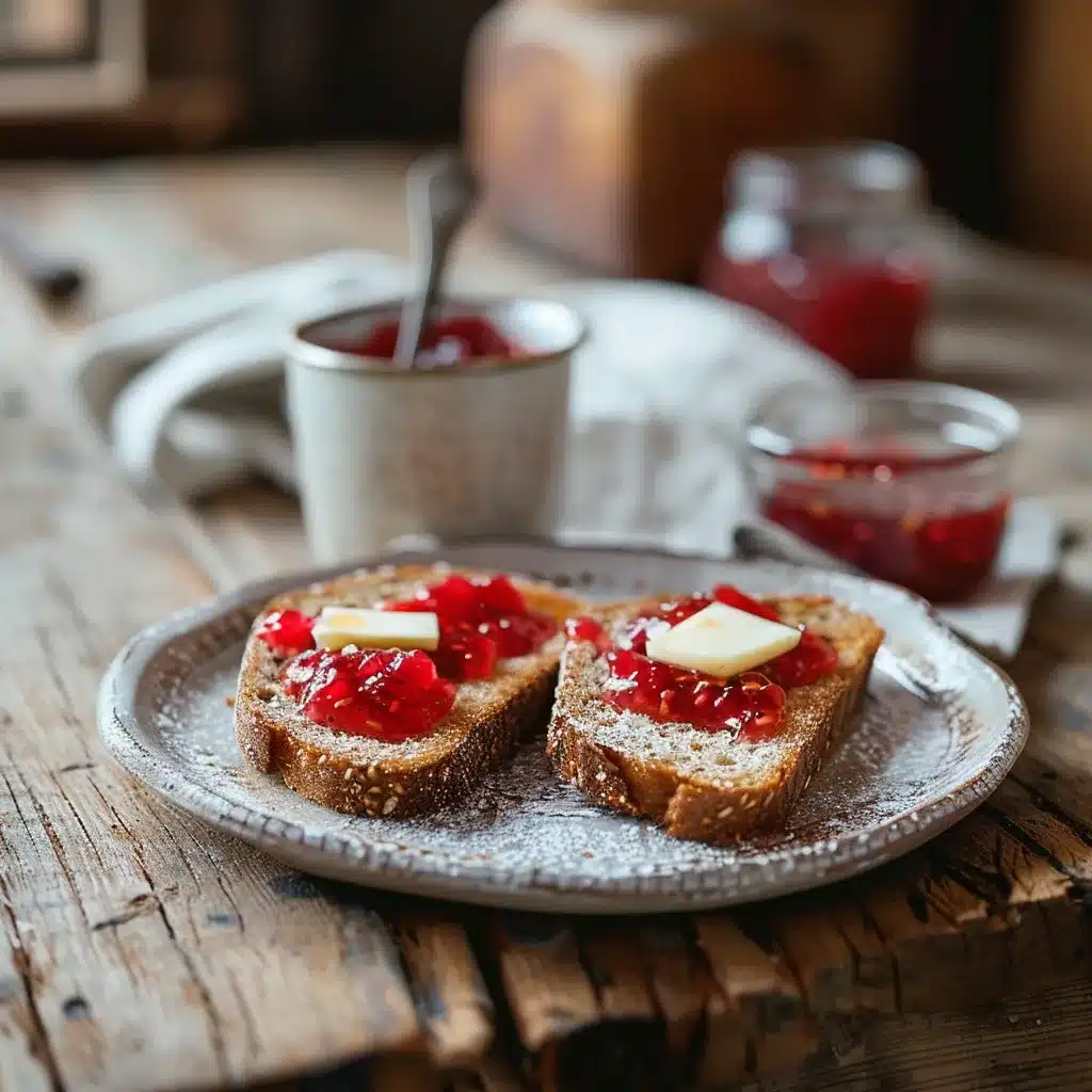 Strawberry rhubarb jam spread on toast