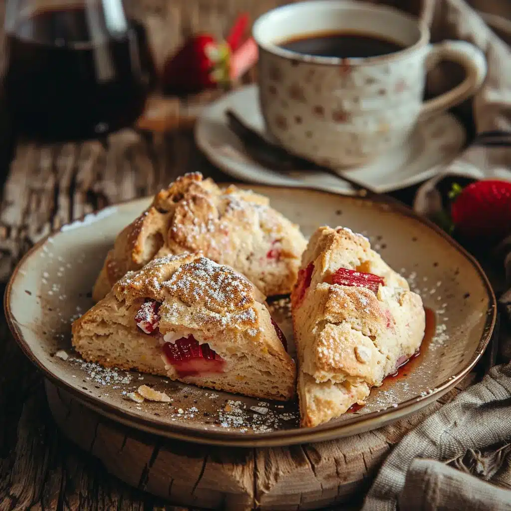 Strawberry rhubarb scones served with coffee